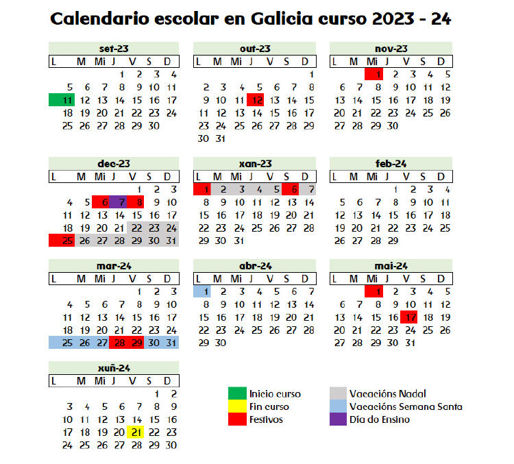 Calendario escolar en Galicia curso 2023 2024