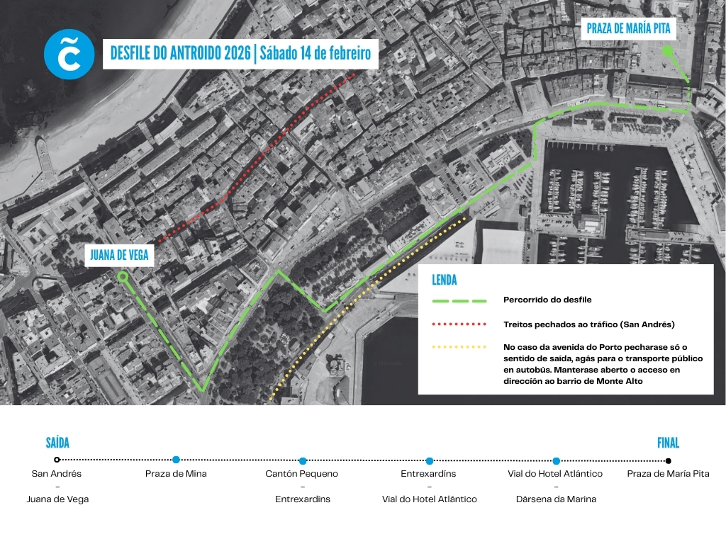 Recorrido del Desfile de Carnaval A Coruña 2026