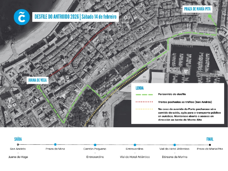 mapa recorrido desfile carnaval coruna 2026 Recorrido del Desfile de Carnaval A Coruña 2026