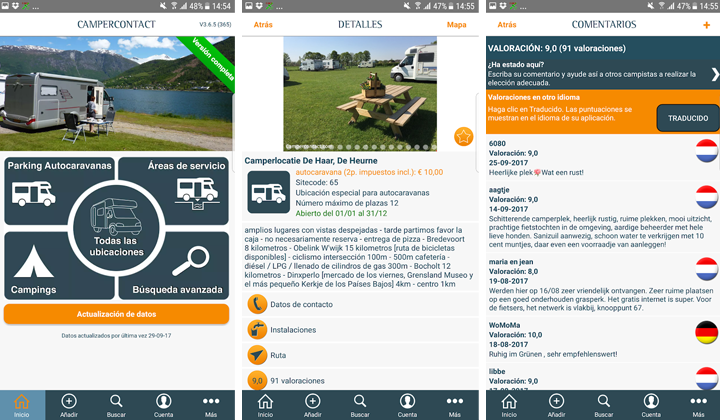 Apps de camping y autocaravanas Áreas de Autocaravanas Lite - Campercontact