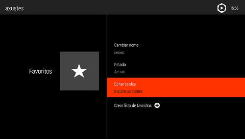 Editar canales en la opción de \"Favoritos\" de la televisión de R