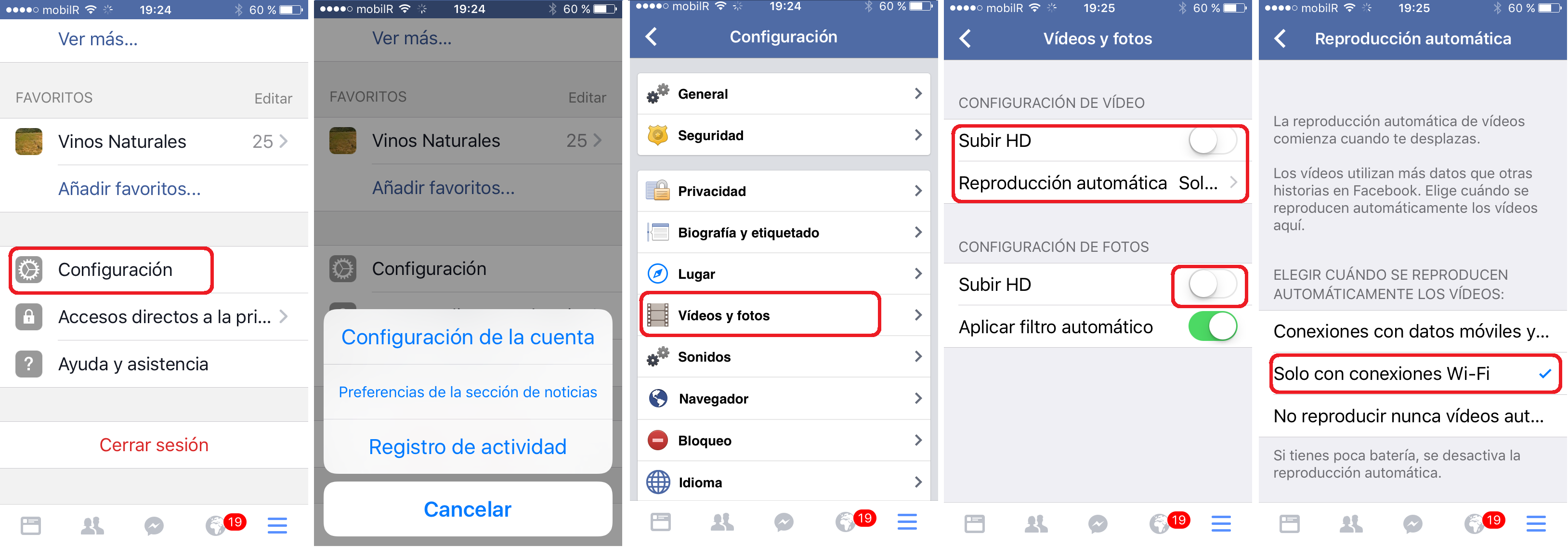 restringir reproducción de vídeos en facebook con iPhone