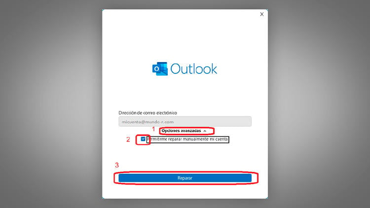 Actualizar la configuración del correo de R en Outlook