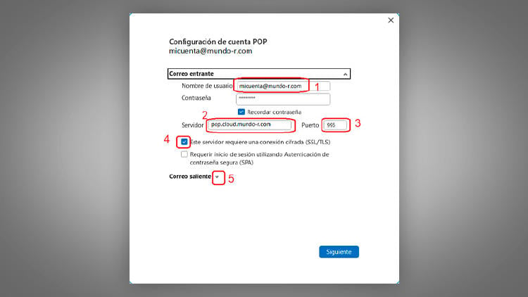 Actualizar la configuración del correo de R en Outlook