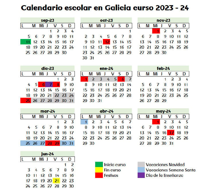 Calendario escolar Galicia curso 2023 2024