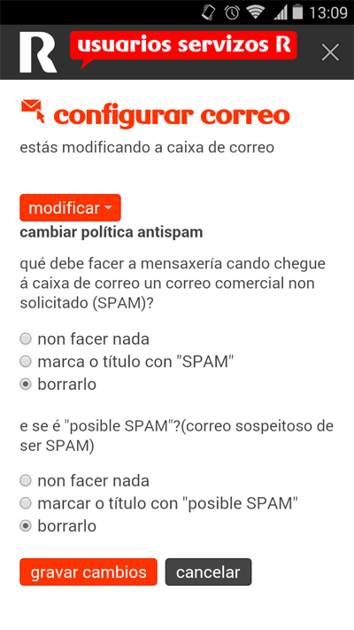 App de R correo antispam