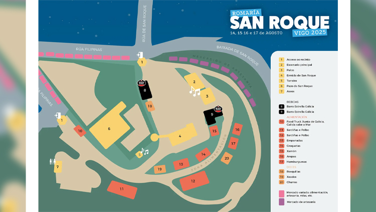 Mapa de la Romería de San Roque Vigo 2025