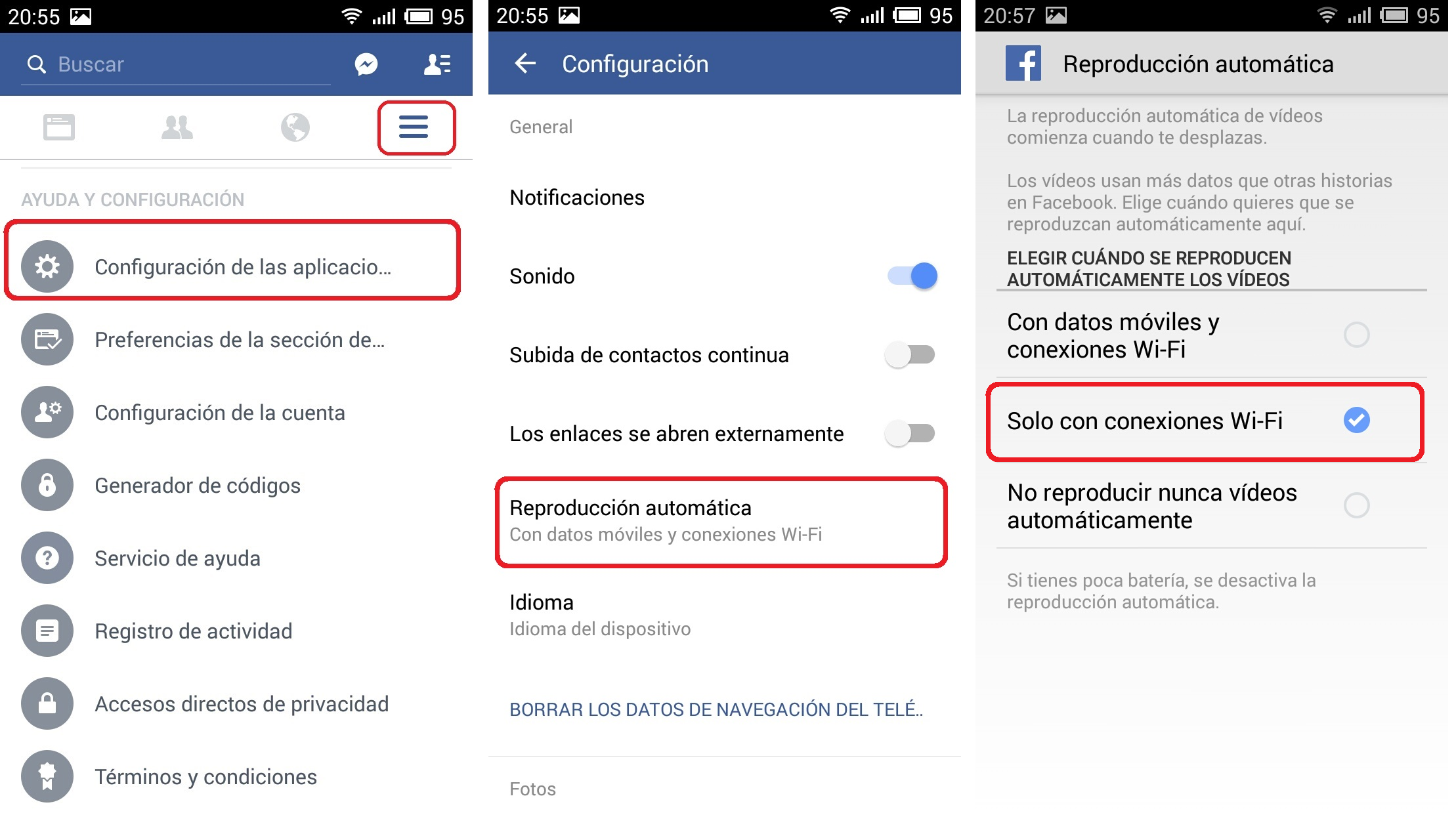 restrinxir reprodución de vídeos en facebook con Android
