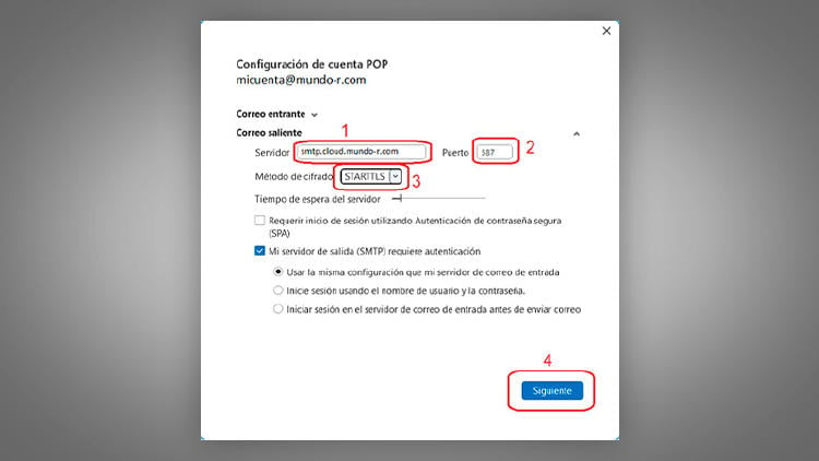 Actualizar la configuración del correo de R en Outlook