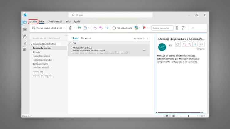 Actualizar la configuración del correo de R en Outlook