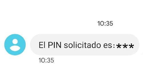 Pasos para obtener la Clave PIN por SMS: ejemplo de SMS con el PIN