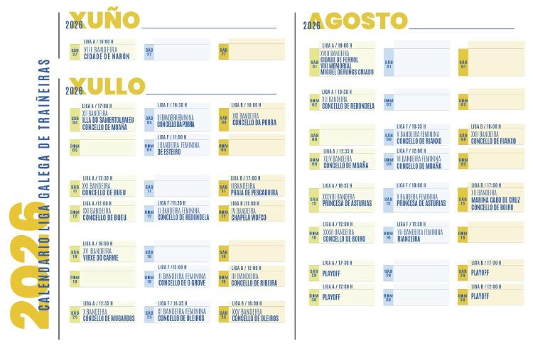 calendario liga galega traineras 2026 Calendario Liga Galega de Traiñeiras 2026