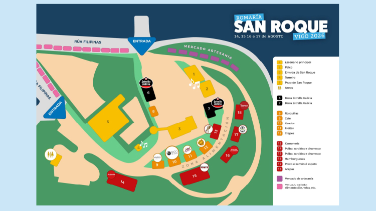 Mapa de la Romería de San Roque Vigo 2026