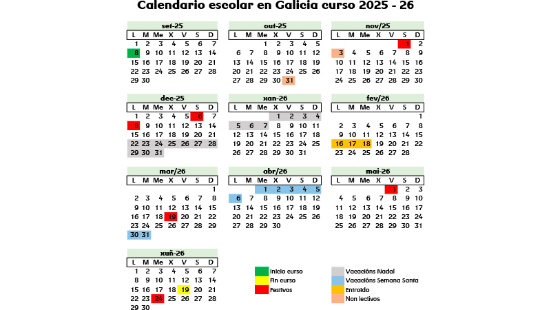 Calendario escolar Galicia 2025 26