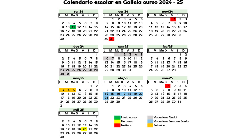 Calendario escolar en Galicia 2024 2025