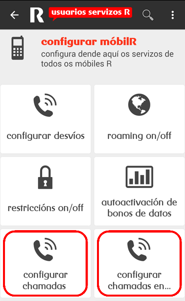 App de R configurar llamadas perdidas y en espera